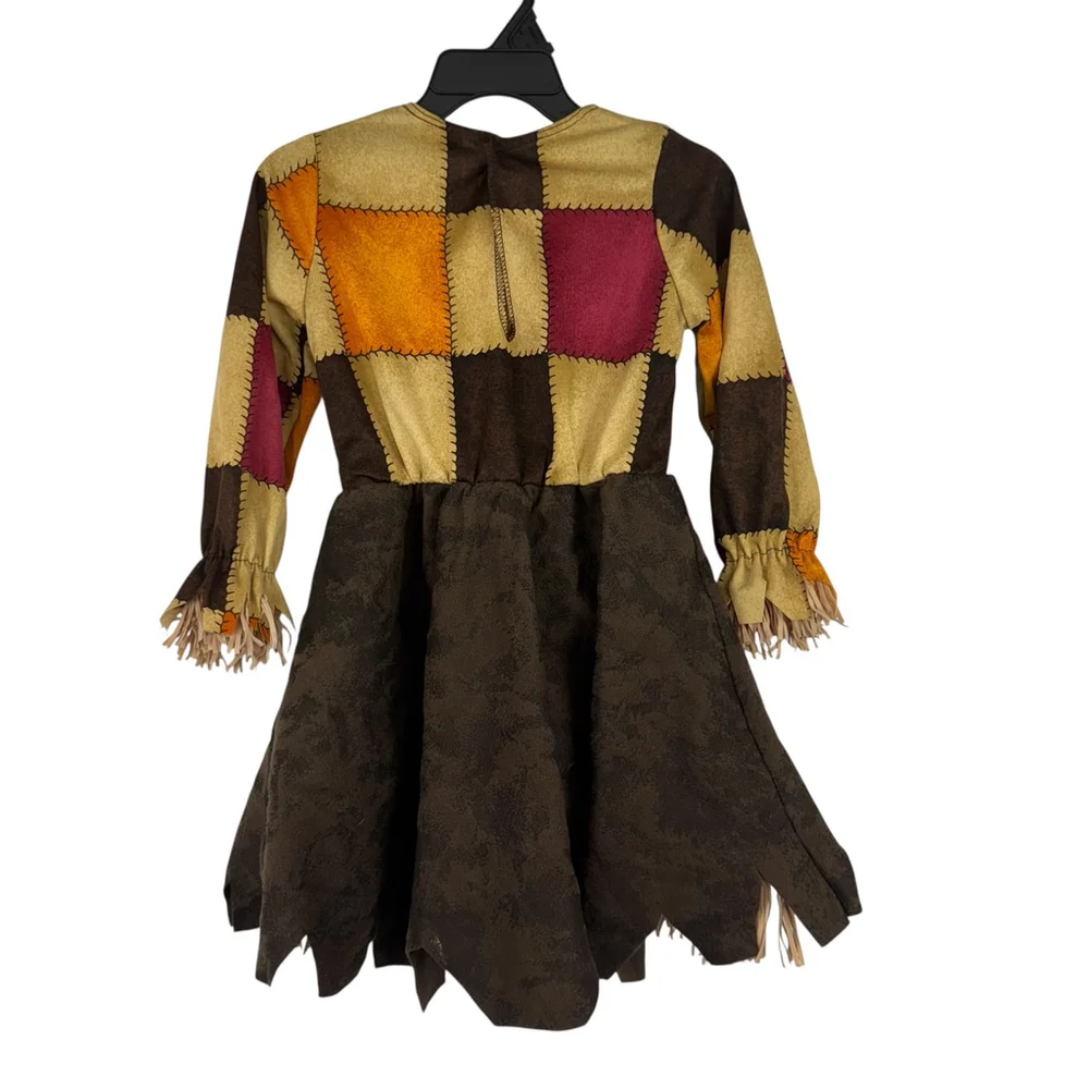 Spirit Scarescrow Costume Dress Girls Toddler 2T Brown Patchwork Edgy Halloween
